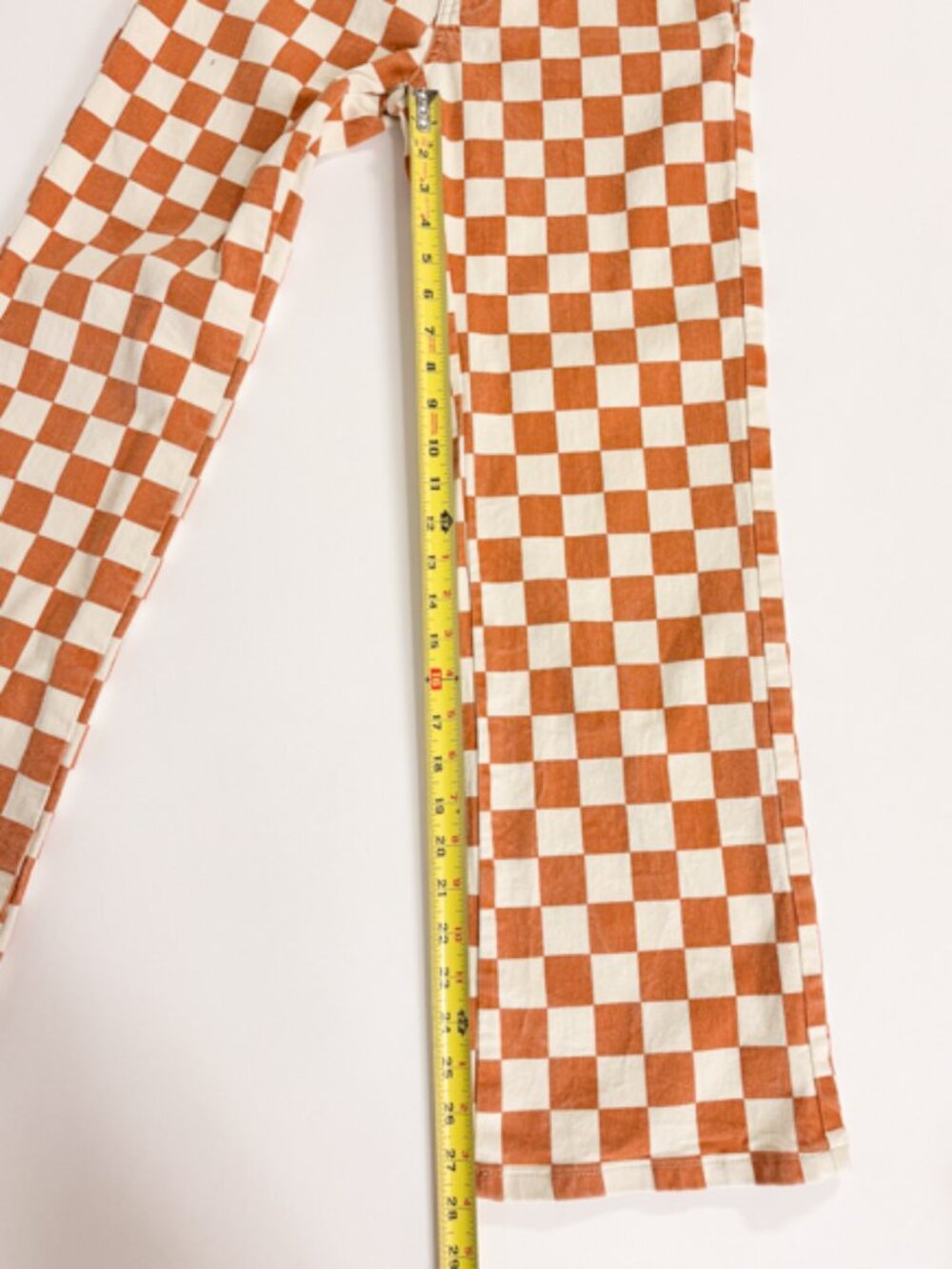 Altar'd State Women's Small Orange and White Checkered Jeans Skater Dopamine - Picture 7 of 7